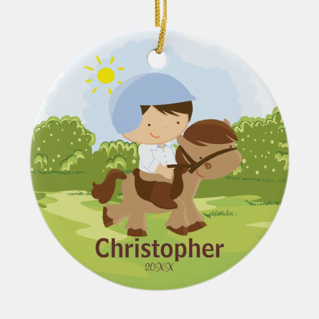Horseback Rider Boy Christmas Ornament (Front)