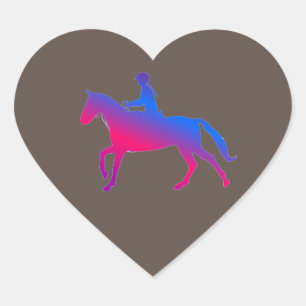 Horseback riding heart glossy stickers. heart sticker