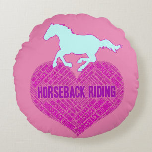 Horseback Riding Heart with Wild Pony   Round Cushion