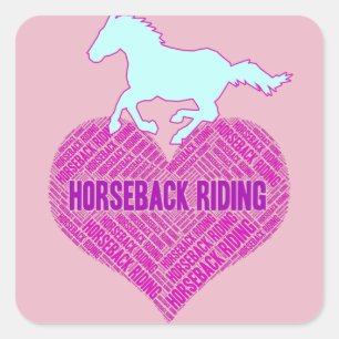Horseback Riding Heart with Wild Pony   Square Sticker