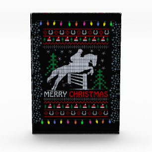 Horseback Riding Jumping Merry Christmas Photo Block