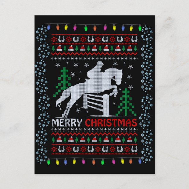 Horseback Riding Jumping Merry Christmas    Postcard (Front)