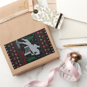 Horseback Riding Jumping Merry Christmas  Rectangular Sticker