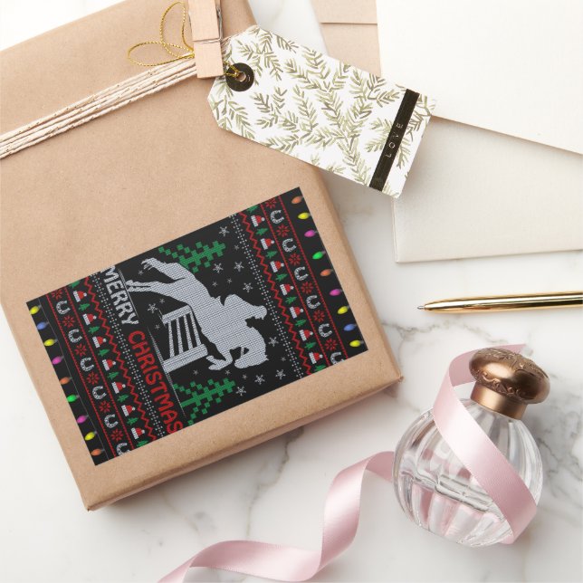 Horseback Riding Jumping Merry Christmas  Rectangular Sticker (Gifting)