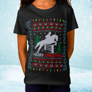Horseback Riding Jumping Merry Christmas  T-Shirt