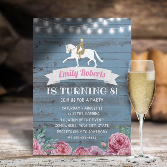 Horseback Riding Pink Floral Horse Birthday Invitation (Creator Uploaded)
