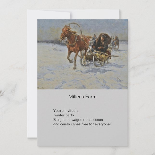 Horsedrawn Sleigh in Poland Invitation (Front)
