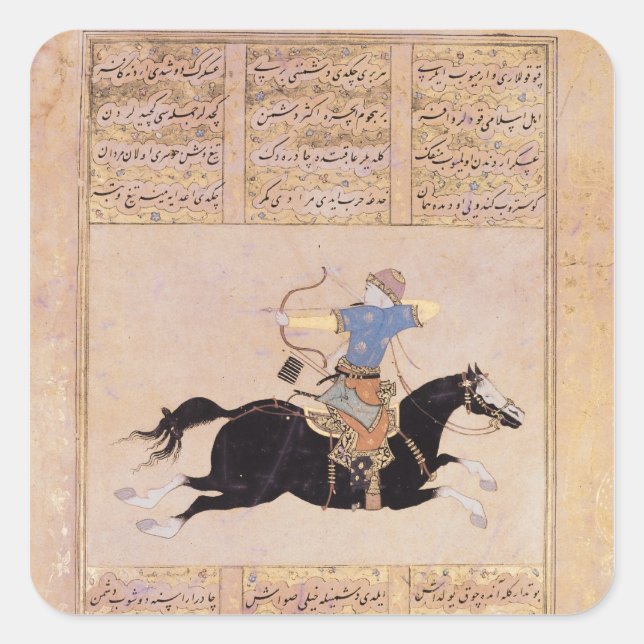 Horseman drawing his bow square sticker (Front)