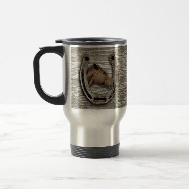 Horsemanship Horseshoe frames Horse personalise Travel Mug (Left)
