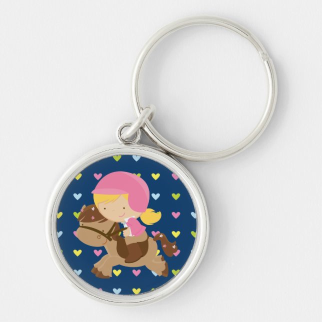 Horseriding Hearts Premium Round Keychain (Front)