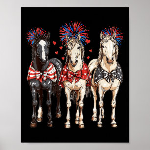 Horses 4th July Patriotic Horse American Flag Fire Poster