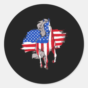 Horses America Flag 4th Of July Independence Day Classic Round Sticker