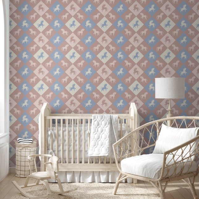 Horses and diamond patterns wallpaper (Kids)