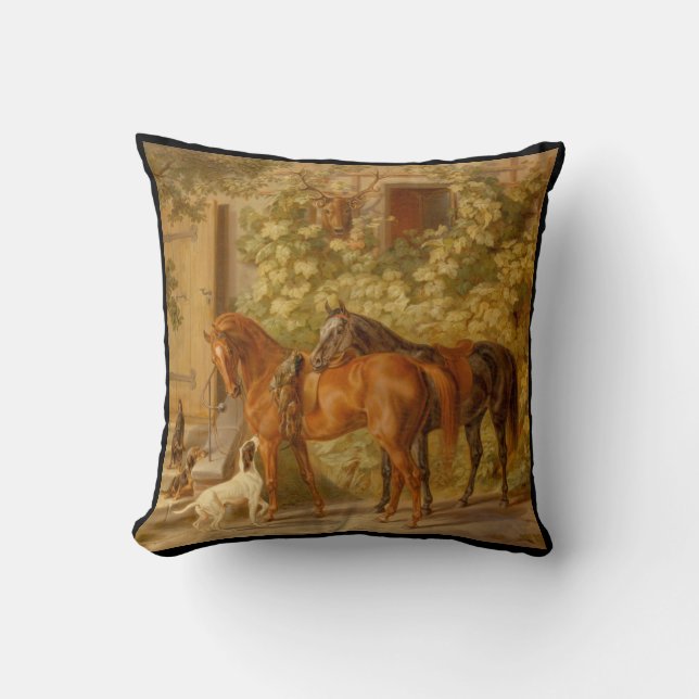 Horses and Dog in Courtyard Cushion (Front)
