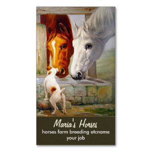 horses and dog - ranch magnetic business card