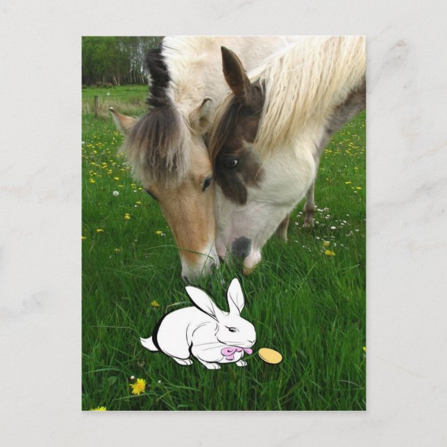 Horses and Easter Bunny Holiday Postcard (Front)