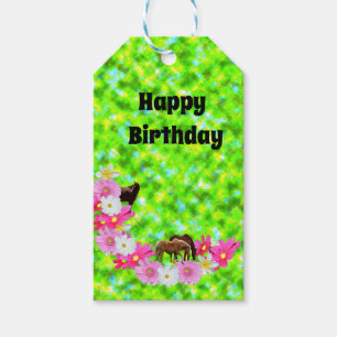 Horses And Flowers, Birthday Gift Tags