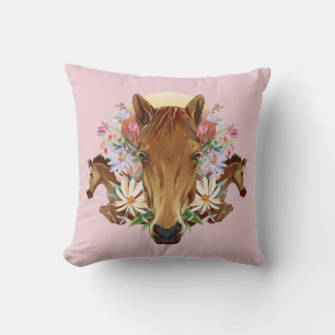 Horses and Flowers Throw Pillow
