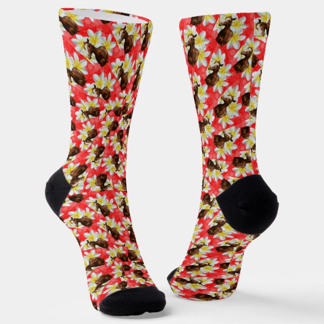 Horses And Frangipanis, Crew Socks (Angled)