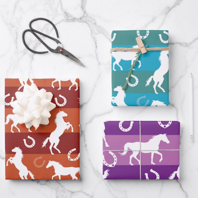 Horses and Horseshoes All Occasion Wrapping Paper Sheet (Front)