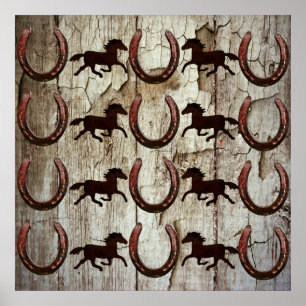 Horses and Horseshoes on Barn Wood Cowboy Gifts Poster