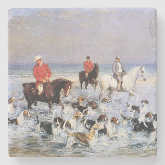 Horses and Hound Dogs on the Beach in Cleveland Stone Coaster (Front)