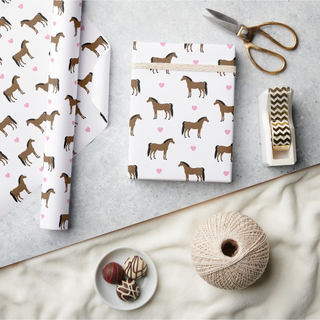 Horses and Pink Hearts Wrapping Paper (Horses and pink hearts Wrapping Paper)