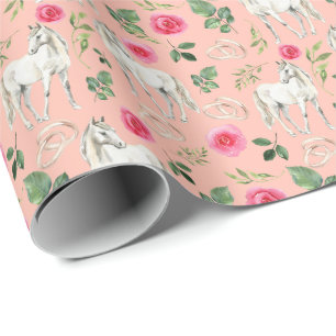 Horses and Pink Roses Wedding Wrapping Paper