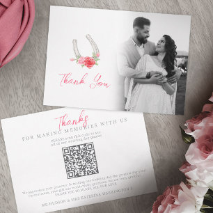 Horses and roses monogram wedding Photos QR Code Thank You Card
