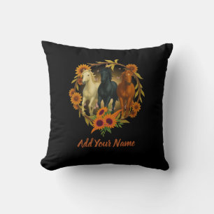Horses and Sunflowers Throw Pillow