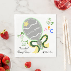 Horses and Yellow Green Baby Rattle Baby Shower Napkin
