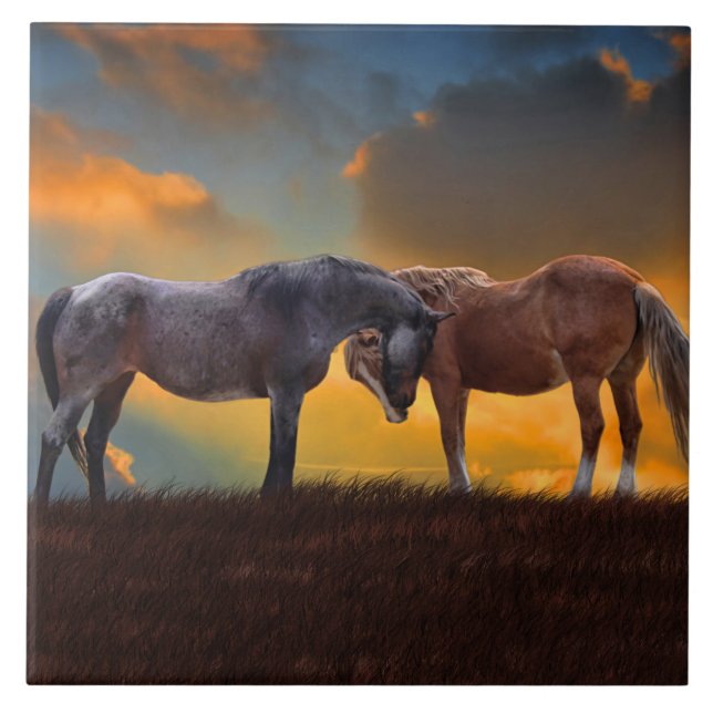 Horses Art Sunset Country Surreal Tile (Front)