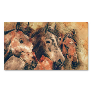 Horses Artistic Watercolor Painting Decorative Magnetic Business Card