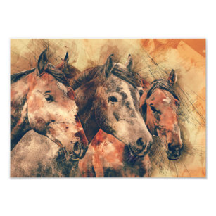 Horses Artistic Watercolor Painting Decorative Photo Print