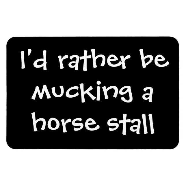 Horses, at liberty, mucking stalls magnet (Horizontal)