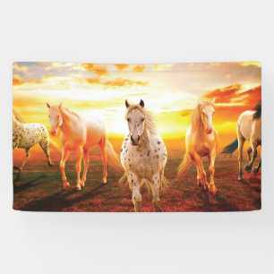 Horses at sunset throw pillow banner