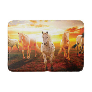 Horses at sunset throw pillow bath mat