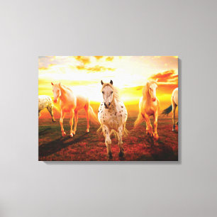 Horses at sunset throw pillow canvas print
