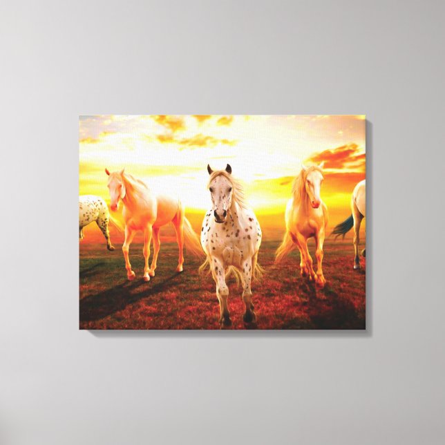 Horses at sunset throw pillow canvas print (Front)