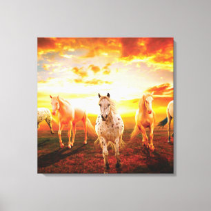 Horses at sunset throw pillow canvas print