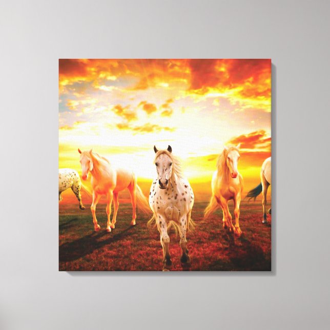 Horses at sunset throw pillow canvas print (Front)