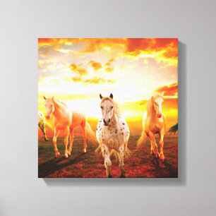 Horses at sunset throw pillow canvas print
