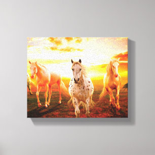 Horses at sunset throw pillow canvas print