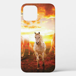 Horses at sunset throw pillow iPhone 12 case
