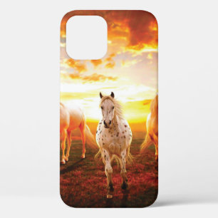 Horses at sunset throw pillow iPhone 12 pro case