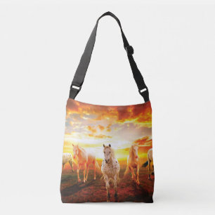 Horses at sunset throw pillow crossbody bag