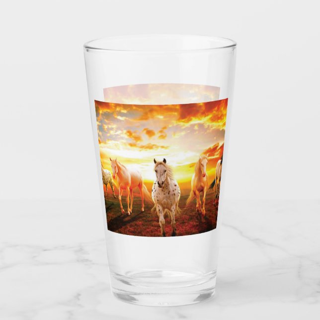 Horses at sunset throw pillow glass (Front)