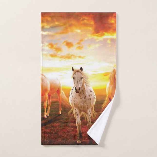 Horses at sunset throw pillow hand towel (Hand Towel)