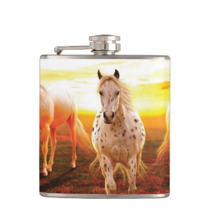 Horses at sunset throw pillow hip flask