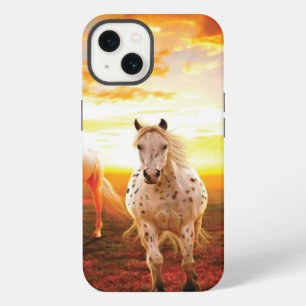 Horses at sunset throw pillow iPhone 13 case
